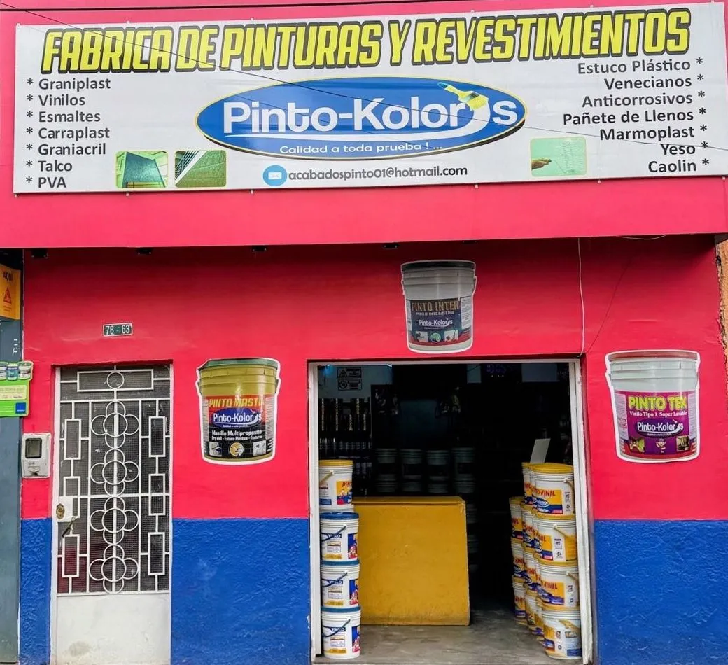 Proceso de producción y sedes de Pinto Kolors — 1 fachada tienda fabrica pinturas