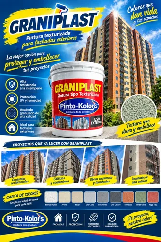 Fachada con graniplast — Pinto-Kolors, revestimiento decorativo en Soacha